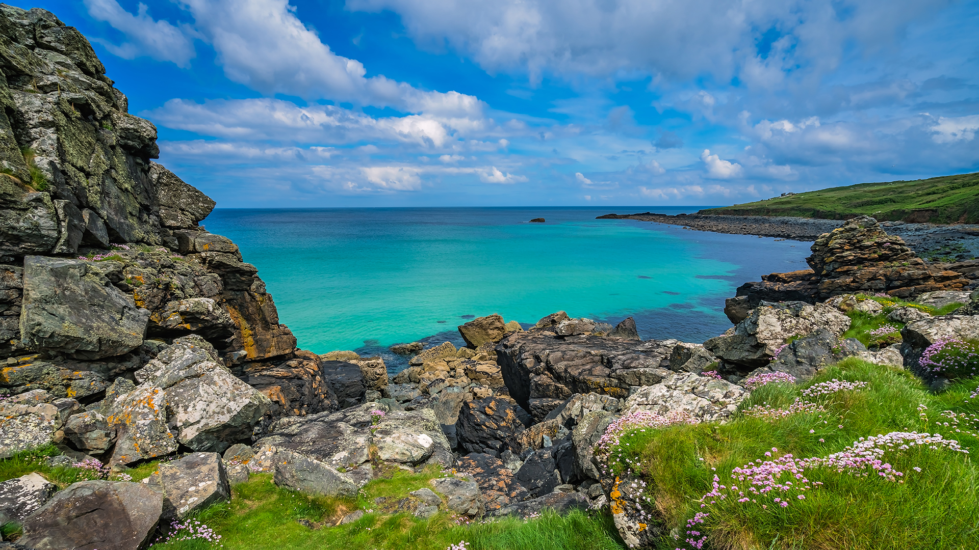 View of the stunningly beautiful coast and beach near St. Ives, Cornwall