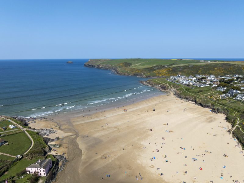 Polzeath Beach in Cornwall near St Minver with sandy beach and coastal views